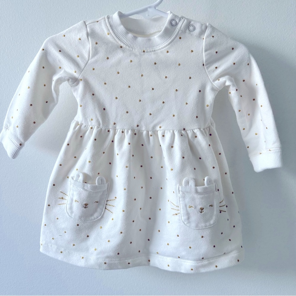 Carter's White polka dot cat dress  - Size 6M